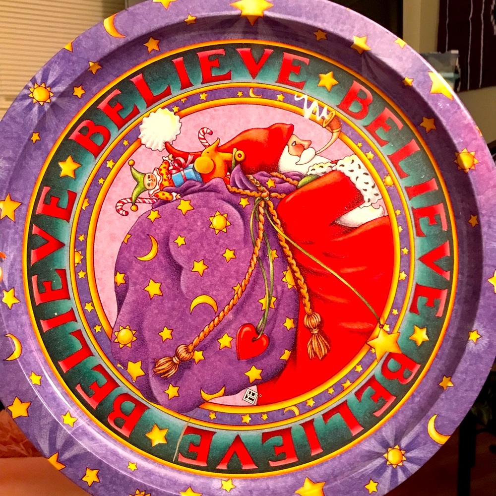 Charpente Santa Claus Vintage Tin Tray Platter Serving Dish Christmas Holiday 97
